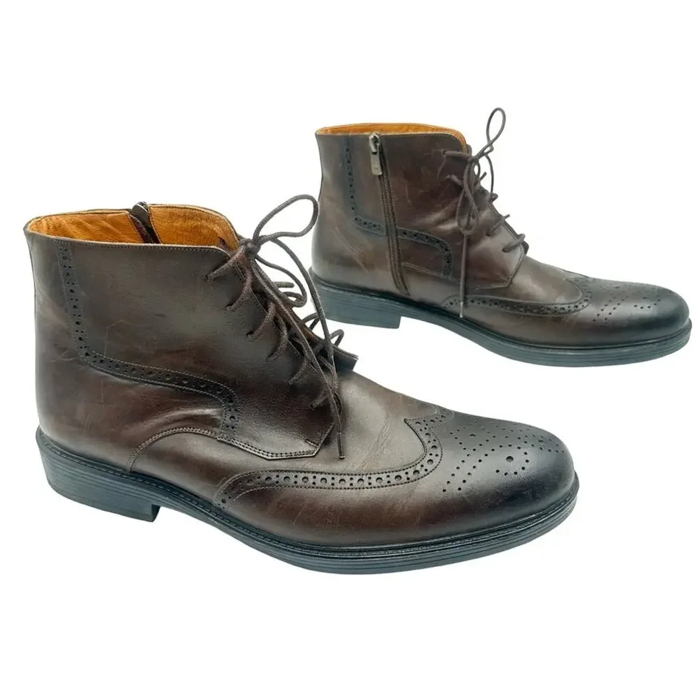 MEN'S Brown Leather Lace Up Wingtip Brogues Ankle Boot Dress Shoes - SIZE 10.5